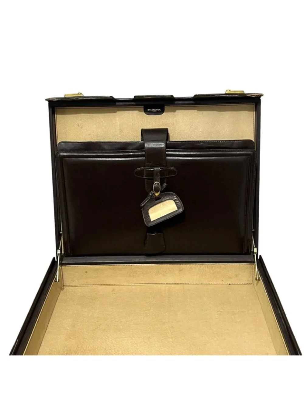 VTG Balenciaga Paris Brown Leather Attache Briefcase Hard Case BB Logo 16”